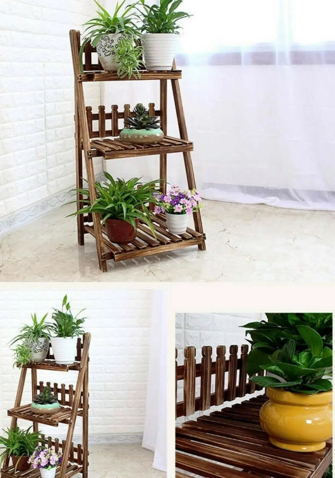 Plant Stand Pot Stand 3 Tiers Pinewood Garden Planter Indoor Outdoor Decoration everythingbamboo