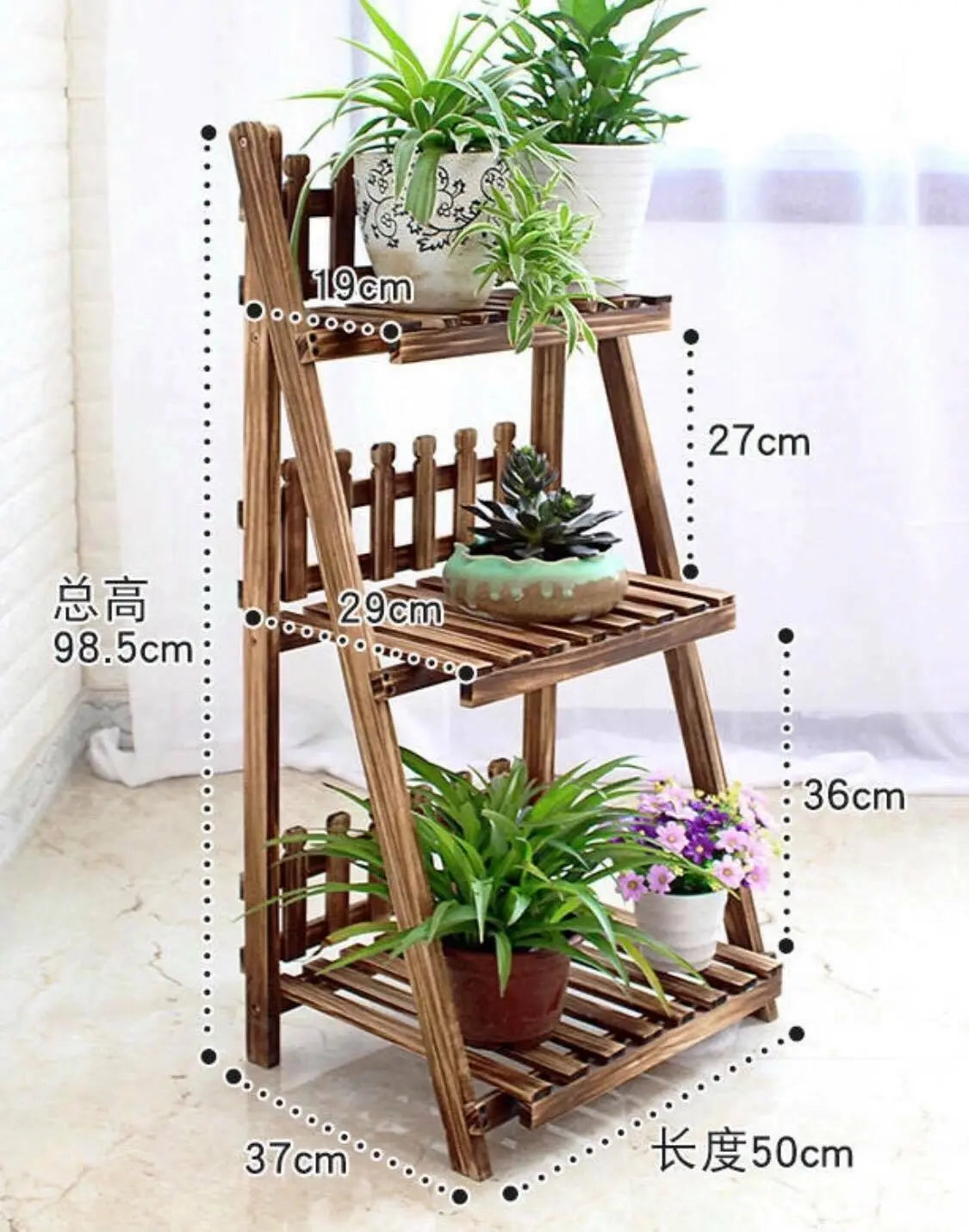 Plant Stand Pot Stand 3 Tiers Pinewood Garden Planter Indoor Outdoor Decoration everythingbamboo