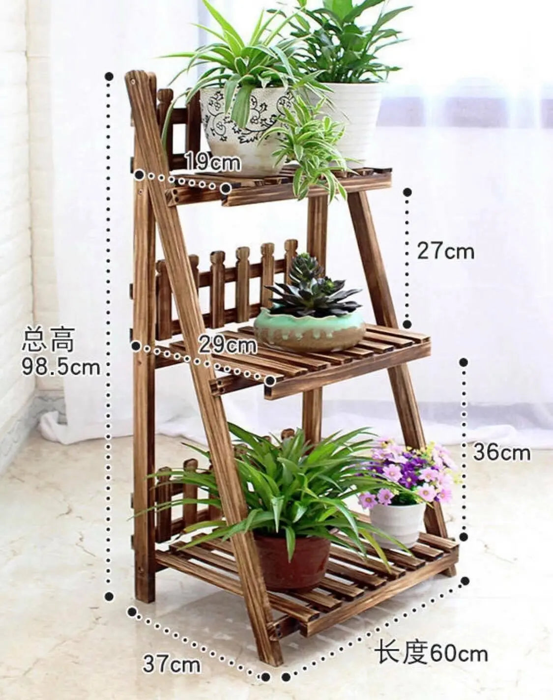 Plant Stand Pot Stand 3 Tiers Pinewood Garden Planter Indoor Outdoor Decoration everythingbamboo