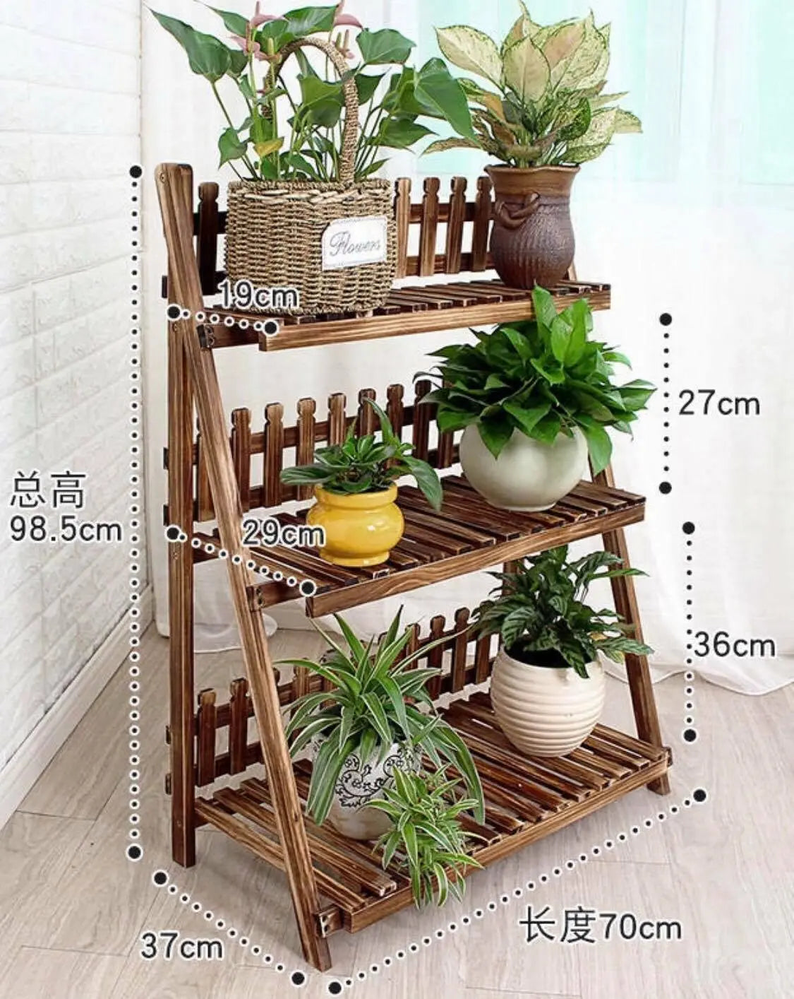 Plant Stand Pot Stand 3 Tiers Pinewood Garden Planter Indoor Outdoor Decoration everythingbamboo