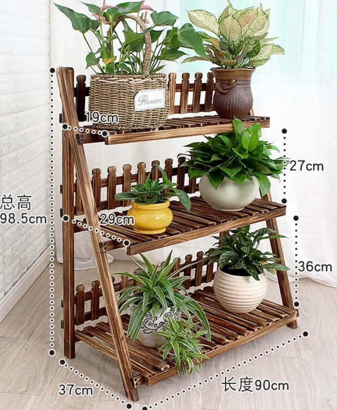 Plant Stand Pot Stand 3 Tiers Pinewood Garden Planter Indoor Outdoor Decoration everythingbamboo