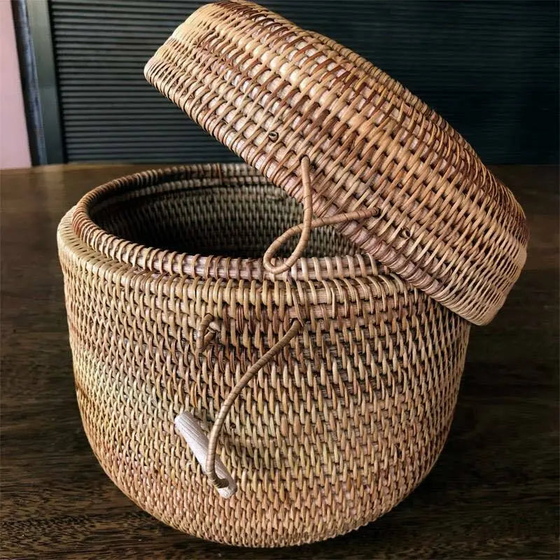 Rattan Basket 100% Handwoven Handmade Fruit Basket With Lid Artwork everythingbamboo