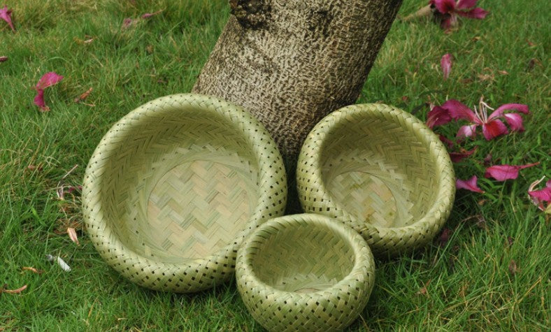 Set of 3 Double-layer bamboo weave plate basket fruit bowl table decoration Unbranded