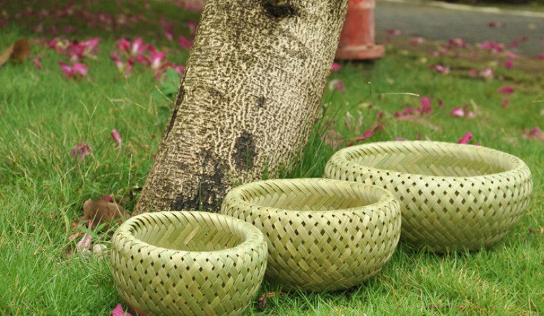 Set of 3 Double-layer bamboo weave plate basket fruit bowl table decoration Unbranded