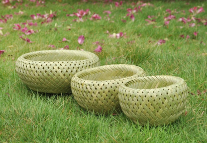 Set of 3 Double-layer bamboo weave plate basket fruit bowl table decoration Unbranded