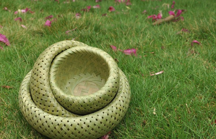 Set of 3 Double-layer bamboo weave plate basket fruit bowl table decoration Unbranded