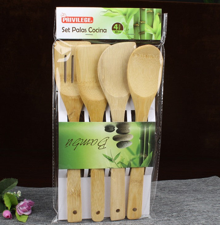 Set of 4 Natural Bamboo Cooking Scraper Sets Spatula Kitchen Tools Healthy Handy everythingbamboo