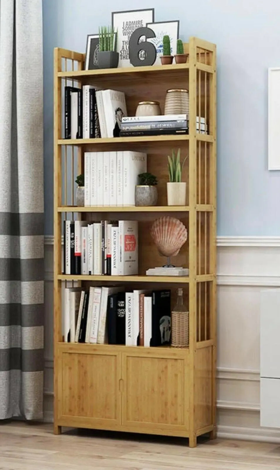 Solid Bamboo Bookcase Shelf Multi-Tiers Storage Organizer Modern Stylish everythingbamboo