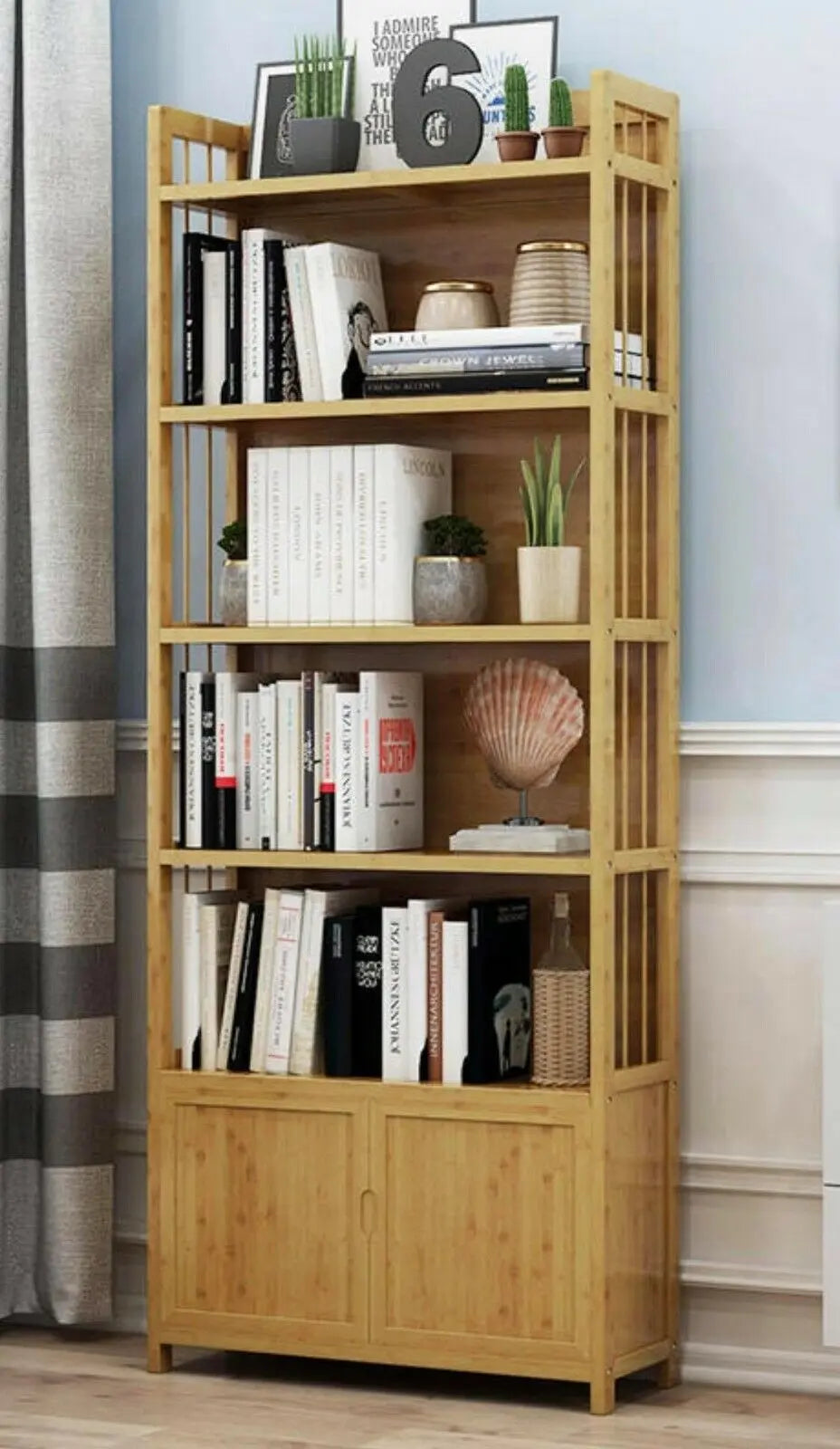 Solid Bamboo Bookcase Shelf Multi-Tiers Storage Organizer Modern Stylish everythingbamboo