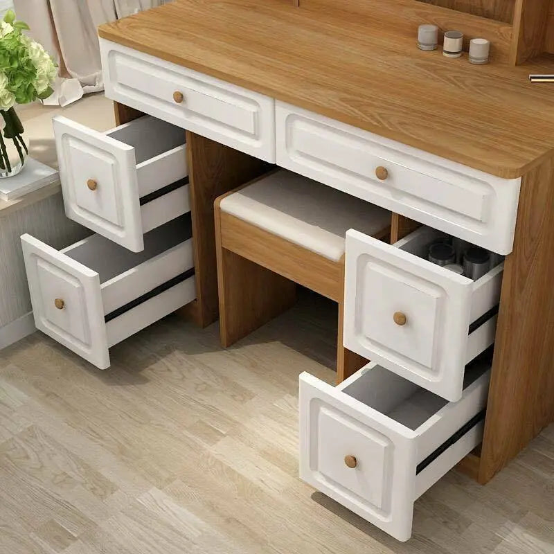 Table Chair Set With Mirror Cabinet Dressing Makeup Table With Drawers everythingbamboo