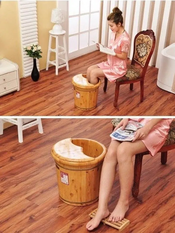 Tall Foot basin wooden bucket foot bath&massage with cover &massage高足浴桶加厚泡脚桶按摩加盖 Unbranded
