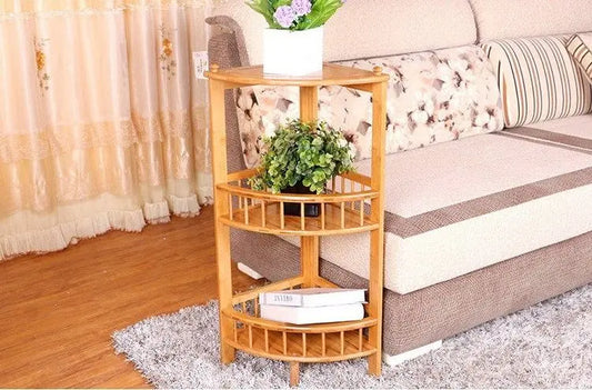 Triangle bamboo flower stand multi-level bamboo shelf organizer corner storage Unbranded