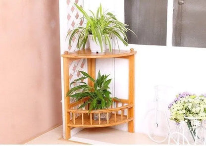 Triangle bamboo flower stand multi-level bamboo shelf organizer corner storage Unbranded