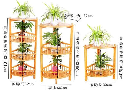 Triangle bamboo flower stand multi-level bamboo shelf organizer corner storage Unbranded