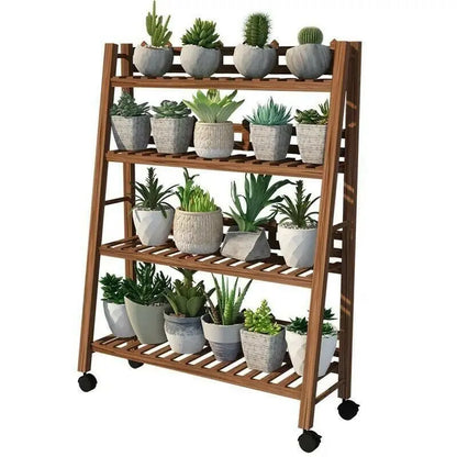 WOODEN SHELF PLANT STAND FOLDABLE MULTI TIERS INDOOR OUTDOOR GARDEN PLANTER everythingbamboo