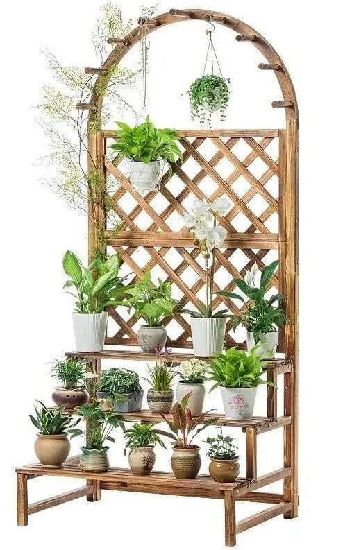 WOODEN SHELF PLANT STAND LADDER CREATIVE STORAGE ELEGANT DECORATION MULTI USE Unbranded