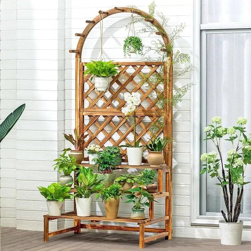 WOODEN SHELF PLANT STAND LADDER CREATIVE STORAGE ELEGANT DECORATION MULTI USE Unbranded