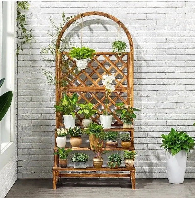 WOODEN SHELF PLANT STAND LADDER CREATIVE STORAGE ELEGANT DECORATION MULTI USE Unbranded