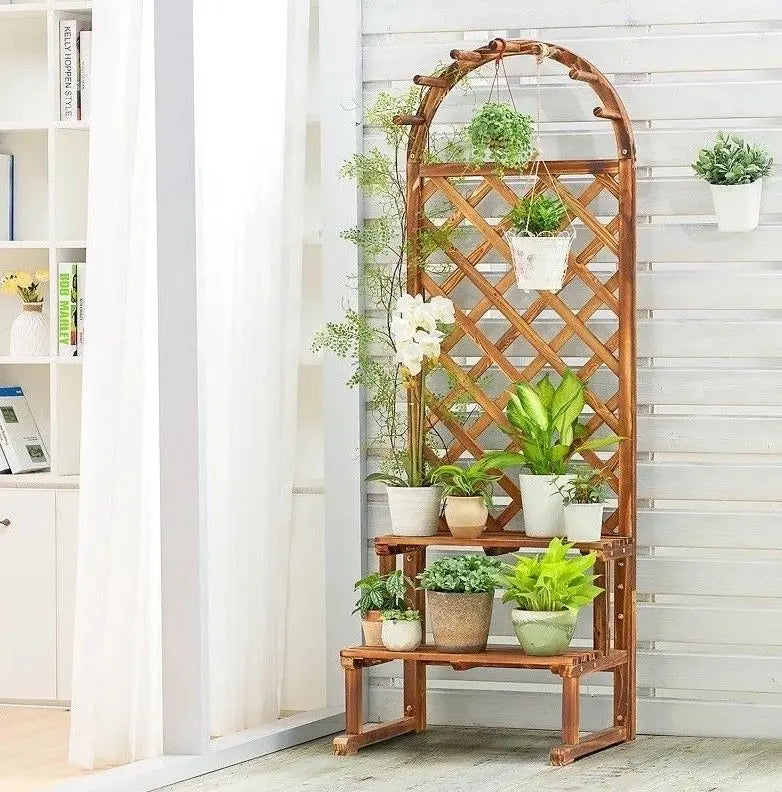 WOODEN SHELF PLANT STAND LADDER CREATIVE STORAGE ELEGANT DECORATION MULTI USE Unbranded