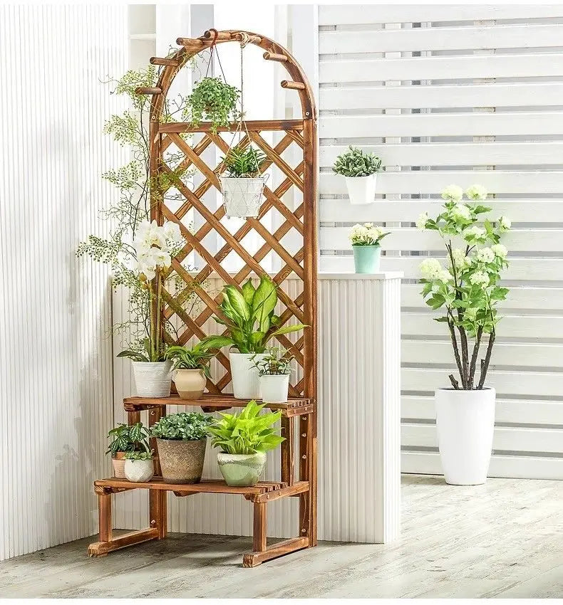 WOODEN SHELF PLANT STAND LADDER CREATIVE STORAGE ELEGANT DECORATION MULTI USE Unbranded