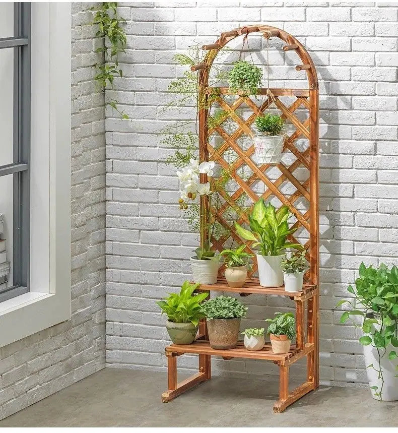 WOODEN SHELF PLANT STAND LADDER CREATIVE STORAGE ELEGANT DECORATION MULTI USE Unbranded