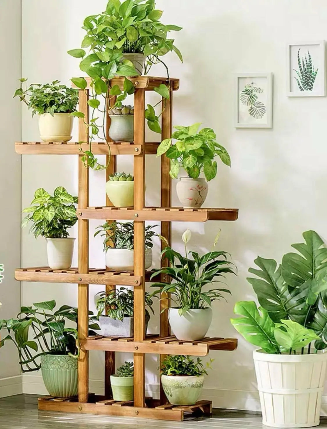 Wooden Plant Stand Flower Pot Shelf Indoor Outdoor Planter Multi Tiers Elegant everythingbamboo