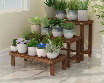 Wooden Plant Stand Ladder 3 Tiers Garden Pots Base Planter Indoor Outdoor everythingbamboo