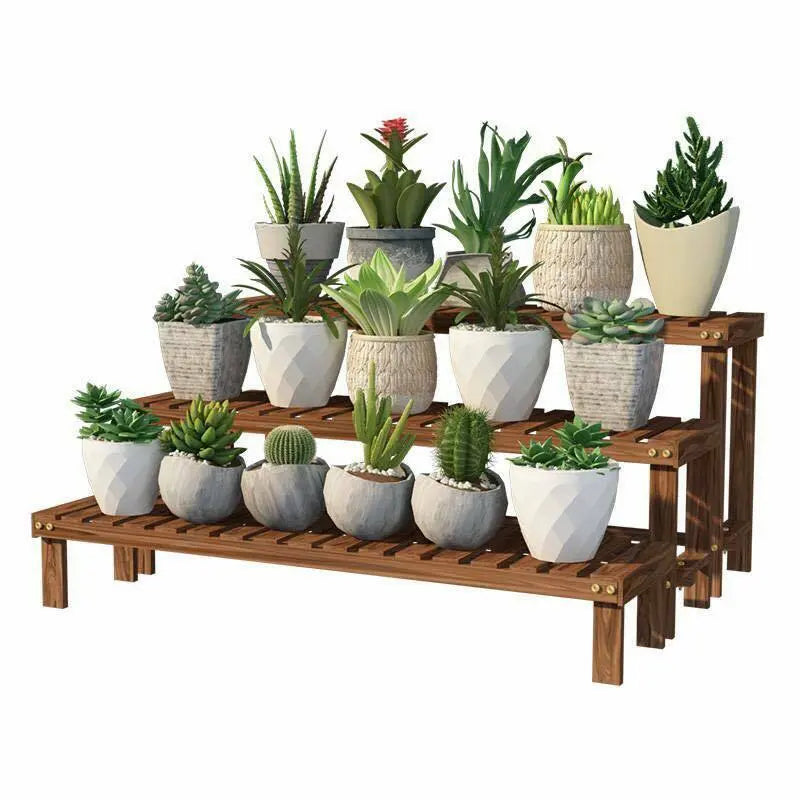 Wooden Plant Stand Ladder 3 Tiers Garden Pots Base Planter Indoor Outdoor everythingbamboo