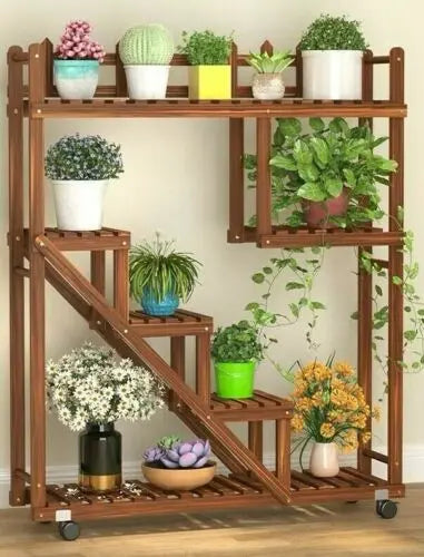 Wooden Plant Stand Multi Tier Indoor Outdoor Ladder Storage Shelf Garden Planter everythingbamboo