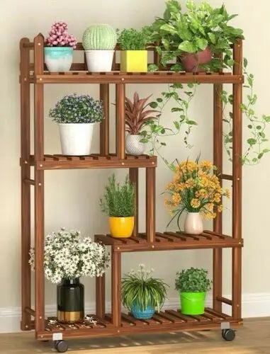 Wooden Plant Stand Multi Tier Indoor Outdoor Ladder Storage Shelf Garden Planter everythingbamboo