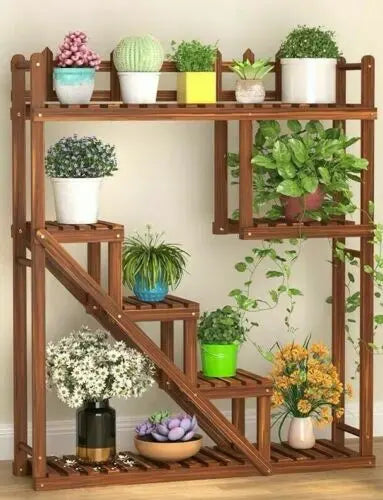 Wooden Plant Stand Multi Tier Indoor Outdoor Ladder Storage Shelf Garden Planter everythingbamboo