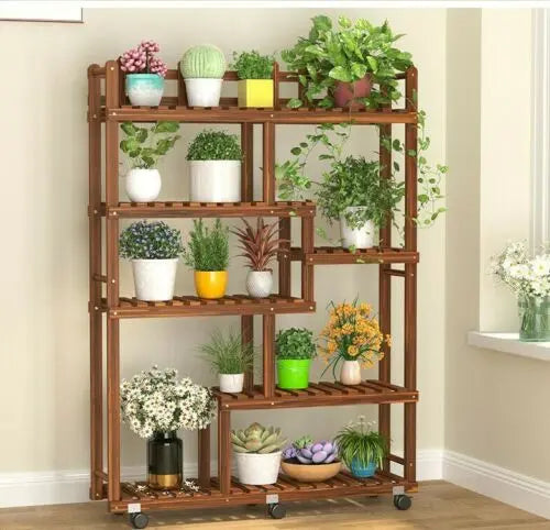 Wooden Plant Stand Multi Tier Indoor Outdoor Ladder Storage Shelf Garden Planter everythingbamboo