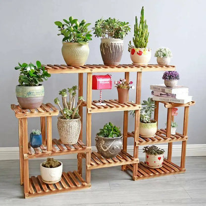 Wooden Plant Stand Pot Base Stand Irregular Stand Indoor Outdoor Multiple Tiers everythingbamboo