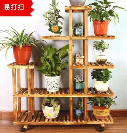 Wooden Plant Stand Pot Base Stand Irregular Stand Indoor Outdoor Multiple Tiers everythingbamboo