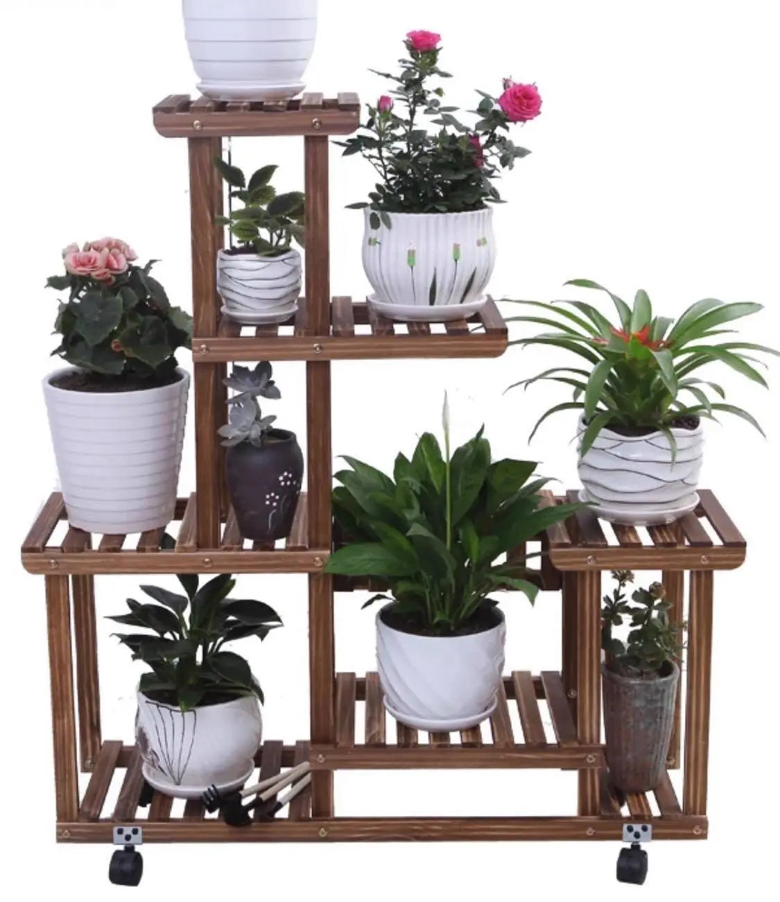 Wooden Plant Stand Shelf Multi-Tier Indoor Outdoor With or Without Wheels 多层实木花架 everythingbamboo