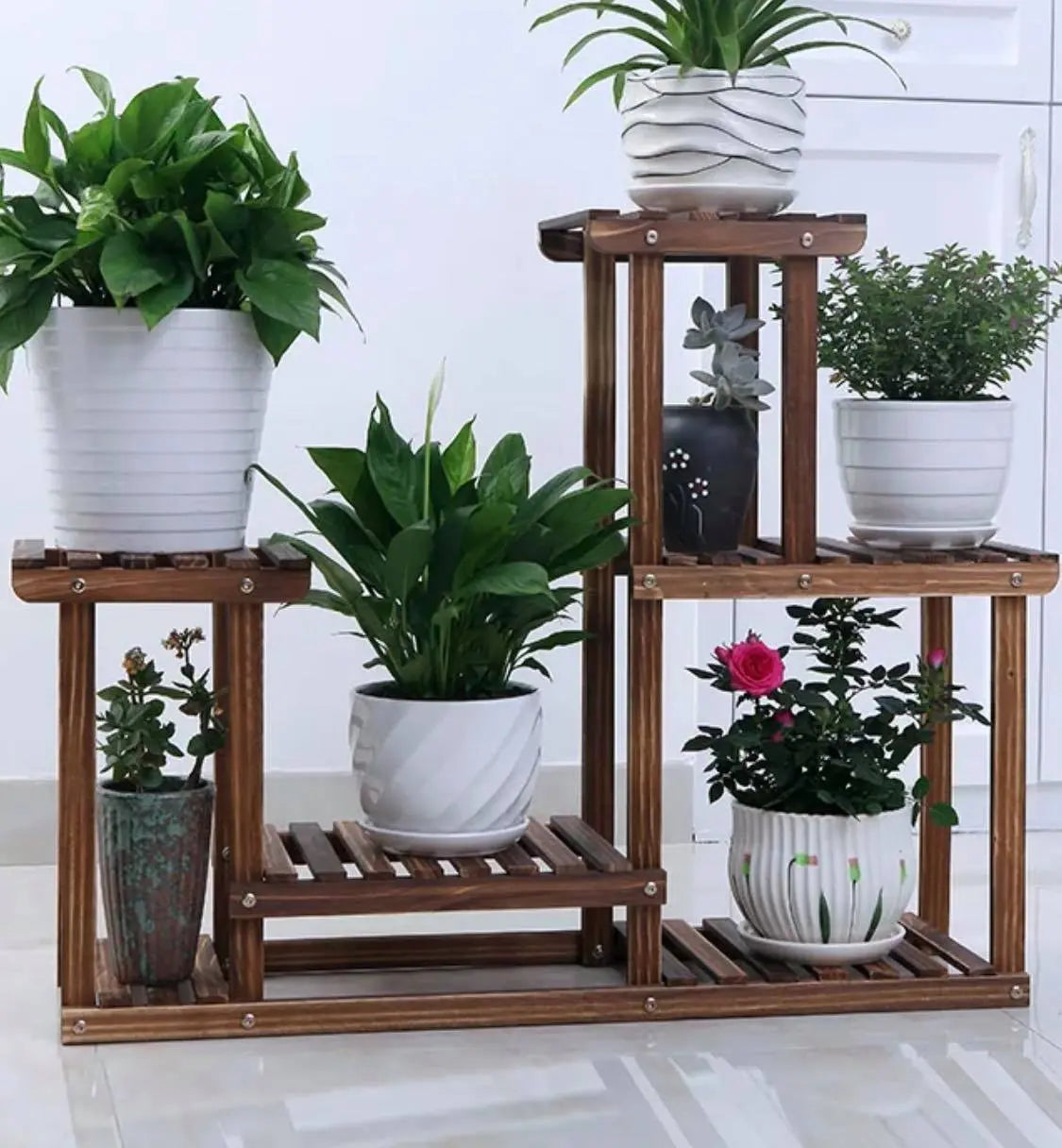 Wooden Plant Stand Shelf Multi-Tier Indoor Outdoor With or Without Wheels 多层实木花架 everythingbamboo