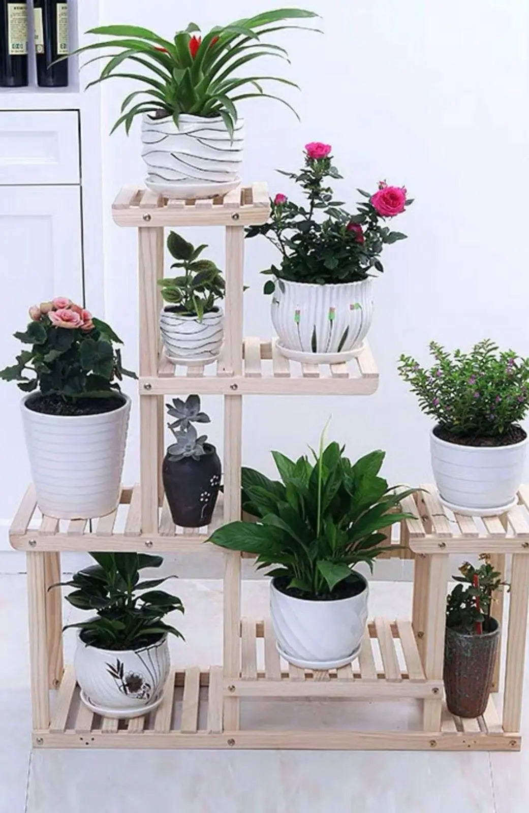 Wooden Plant Stand Shelf Multi-Tier Indoor Outdoor With or Without Wheels 多层实木花架 everythingbamboo