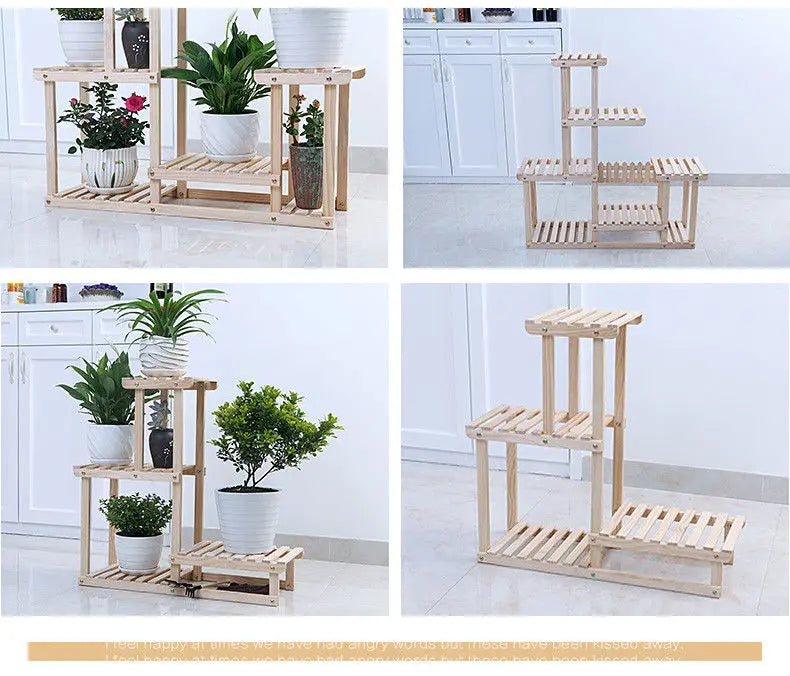 Wooden Plant Stand Shelf Multi-Tier Indoor Outdoor With or Without Wheels 多层实木花架 everythingbamboo