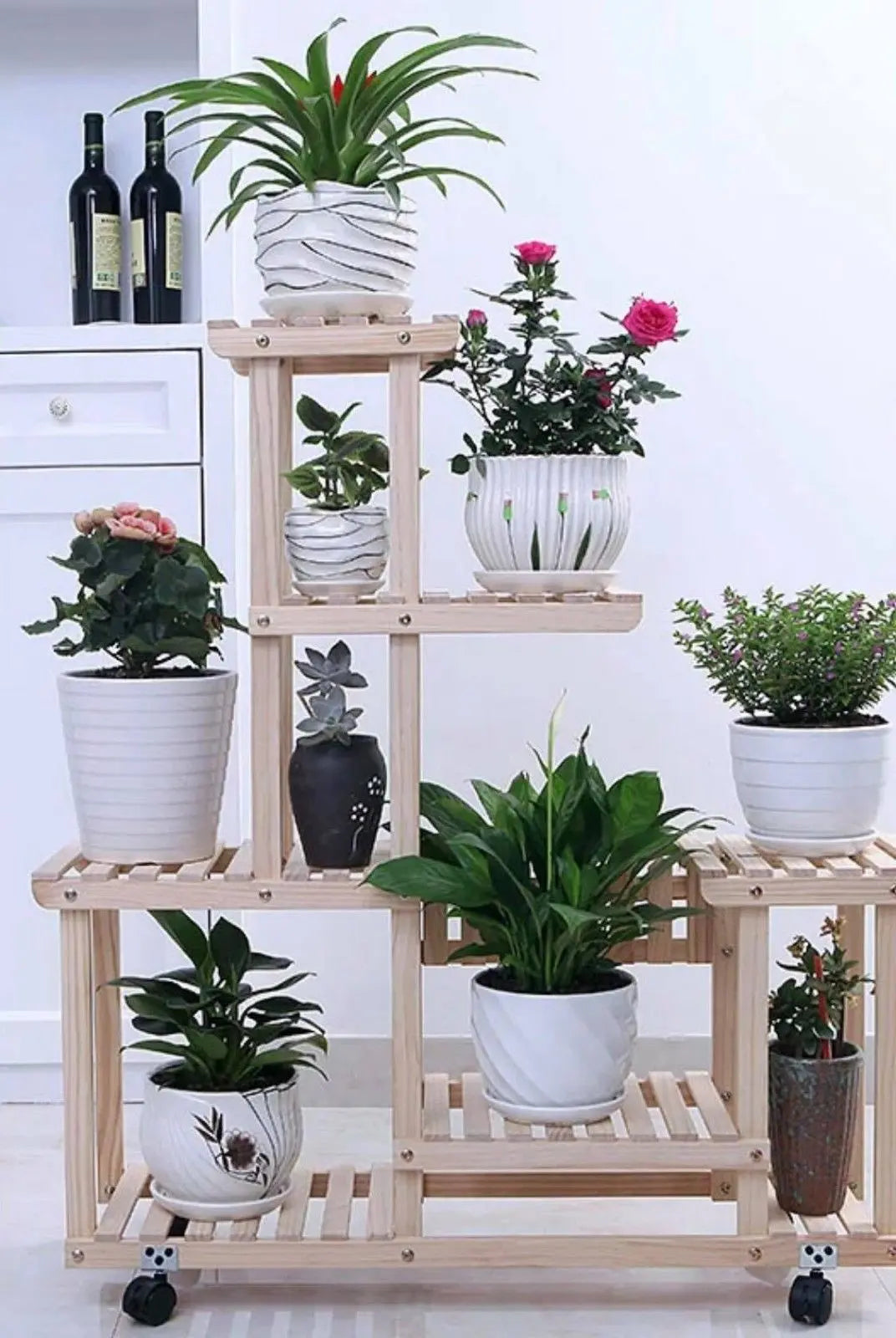 Wooden Plant Stand Shelf Multi-Tier Indoor Outdoor With or Without Wheels 多层实木花架 everythingbamboo