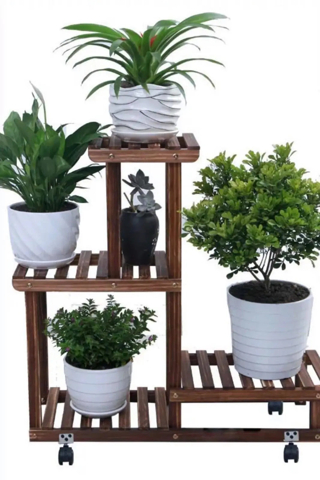 Wooden Plant Stand Shelf Multi-Tier Indoor Outdoor With or Without Wheels 多层实木花架 everythingbamboo