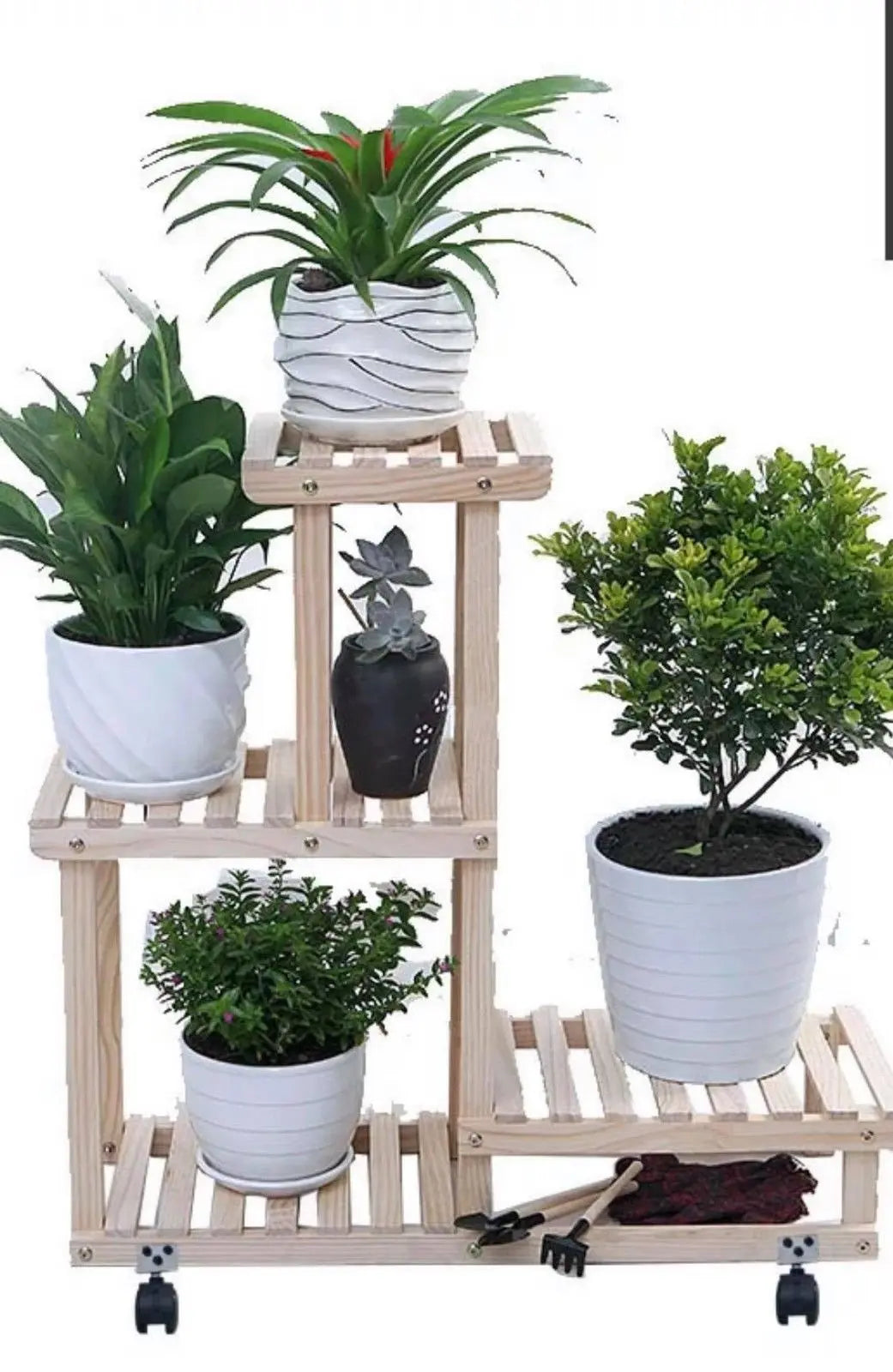 Wooden Plant Stand Shelf Multi-Tier Indoor Outdoor With or Without Wheels 多层实木花架 everythingbamboo