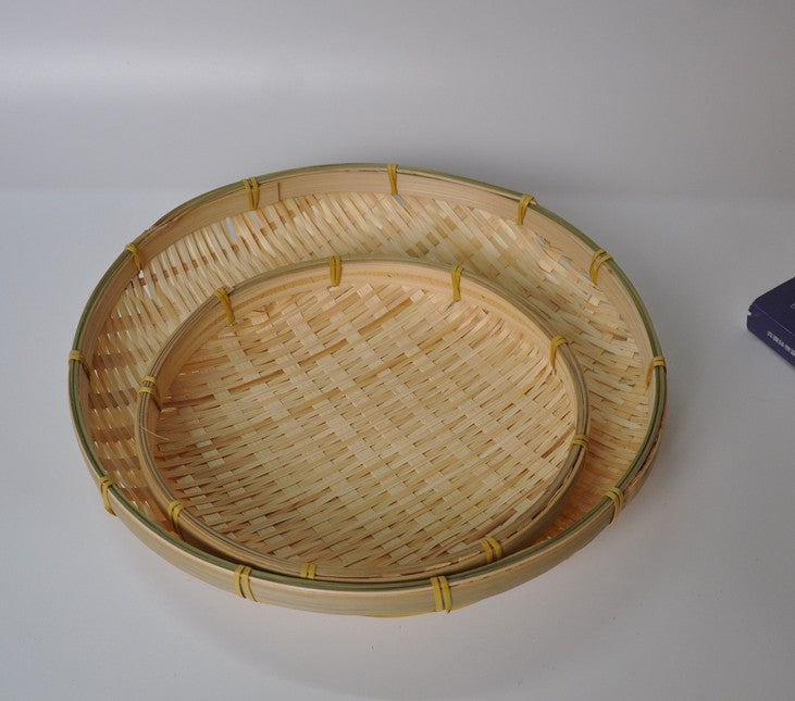 Woven Bamboo Handmade Round Plates Bamboo Fruit Baskets Storage Multiple Use BPT02 Unbranded